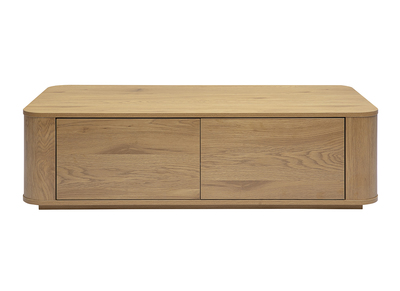 Tavolino basso rettangolare con vano portaoggetti 2 cassetti finitura legno chiaro rovere L120 cm NEGAN