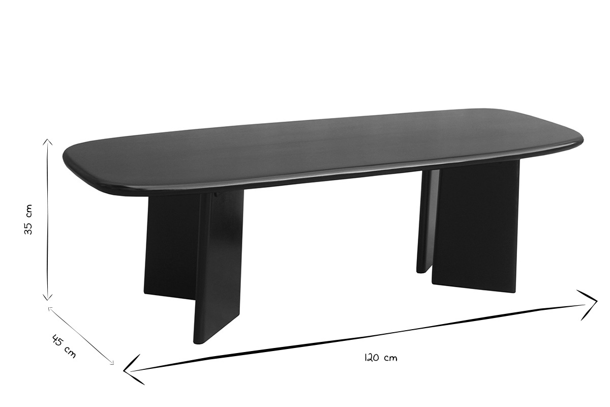 Tavolino da caff� rettangolare in legno massello di mango tinto nero con dimensioni 120 x 45 x 35 cm in bianco e nero.
