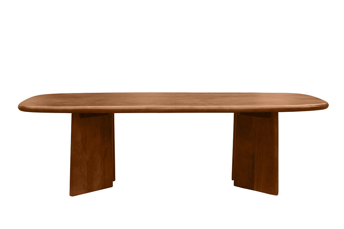 Tavolino basso rettangolare in legno di mango, vista frontale.