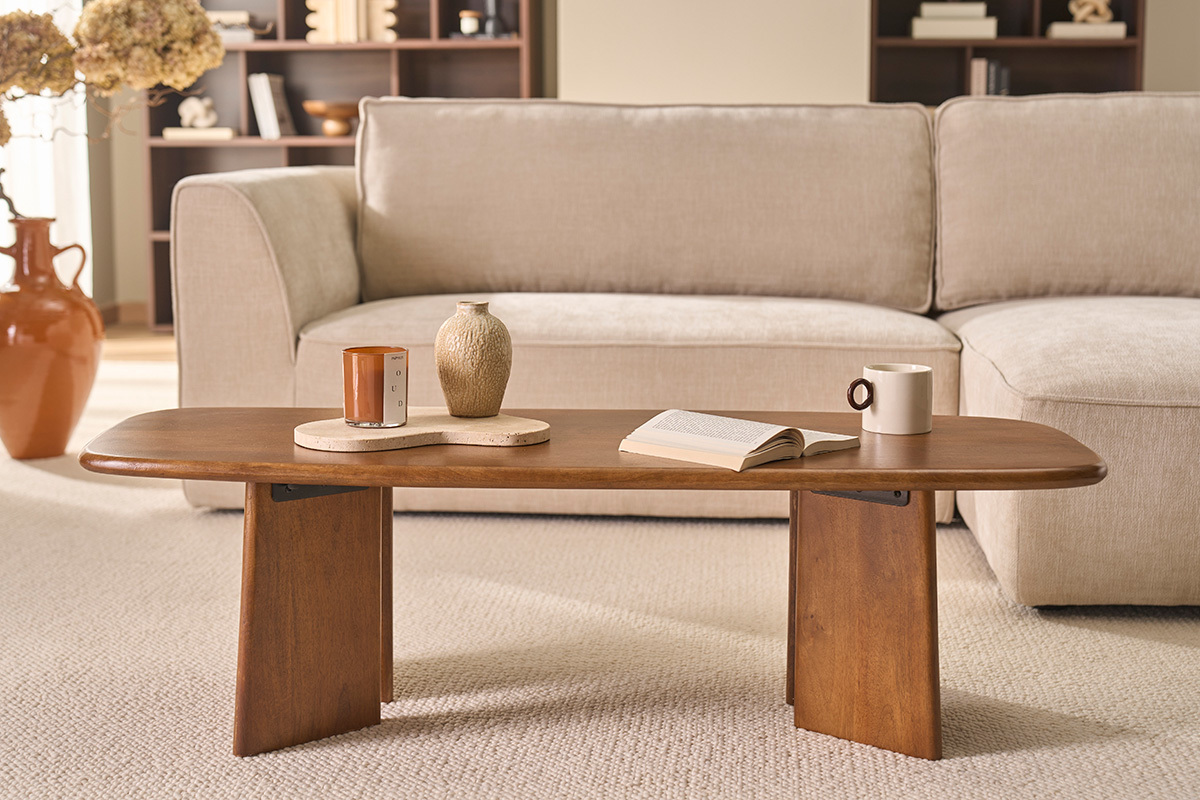 Tavolino basso rettangolare in legno massiccio di mango tinto L120 cm SOTA