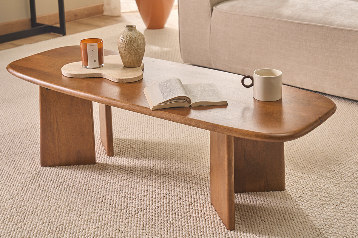 Tavolino basso rettangolare in legno massiccio di mango tinto L120 cm SOTA