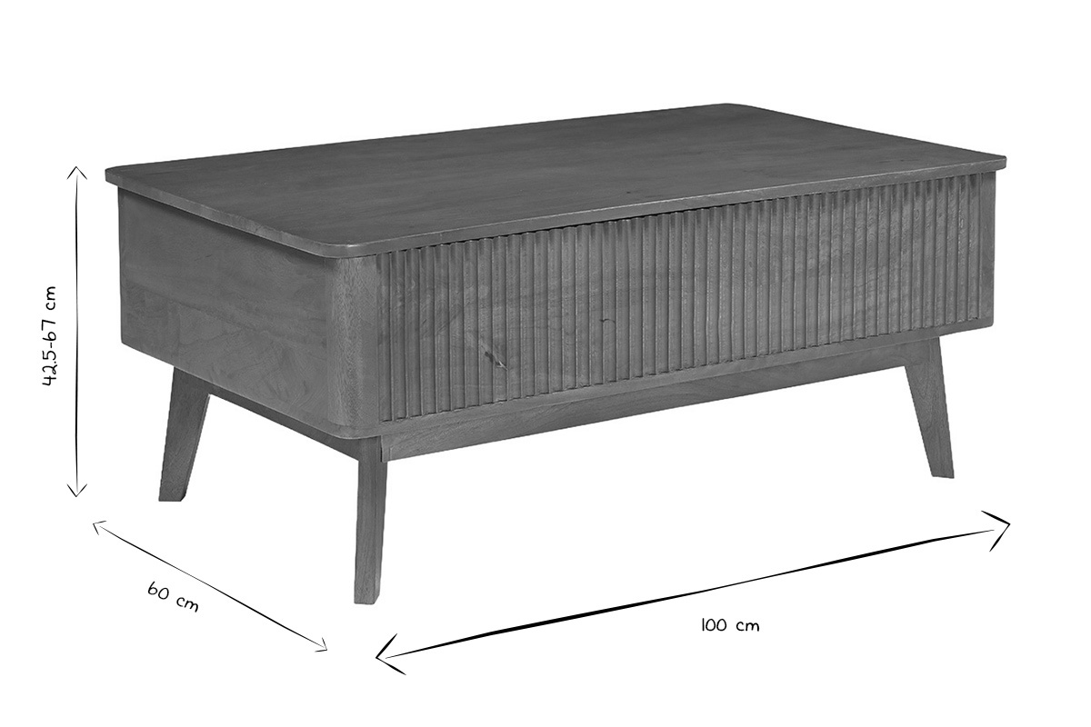 Dimensioni del tavolino da caff� sollevabile ALDA in bianco e nero, L100 x P60 x H42,5-67 cm