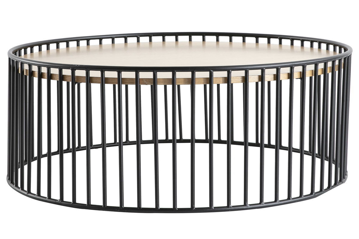 Tavolino basso rotondo design legno chiaro e metallo HARP