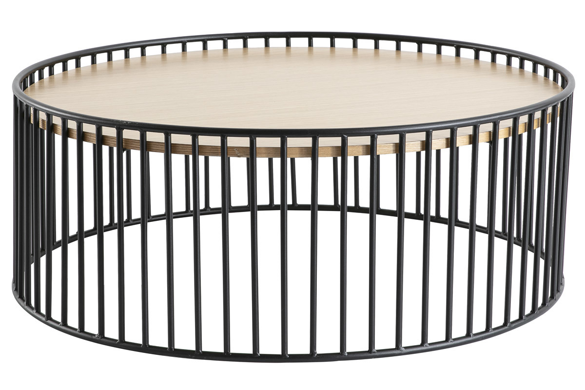 Tavolino basso rotondo design legno chiaro e metallo HARP
