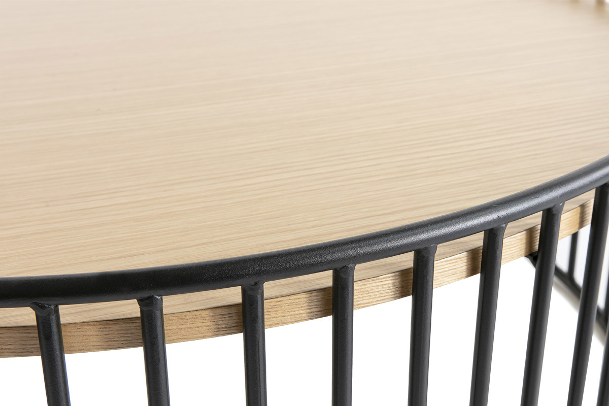 Tavolino basso rotondo design legno chiaro e metallo HARP