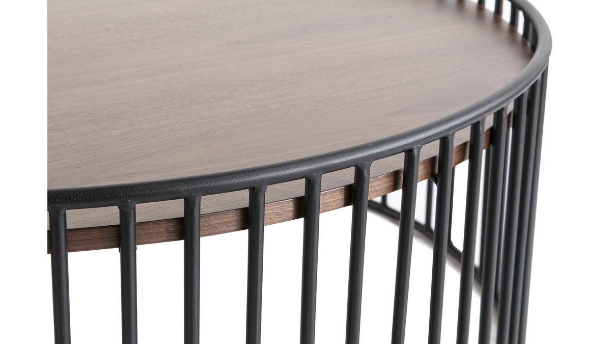 Tavolino basso rotondo design legno scuro e metallo HARP
