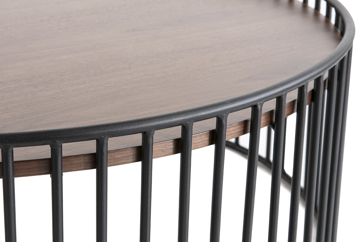 Tavolino basso rotondo design legno scuro e metallo HARP