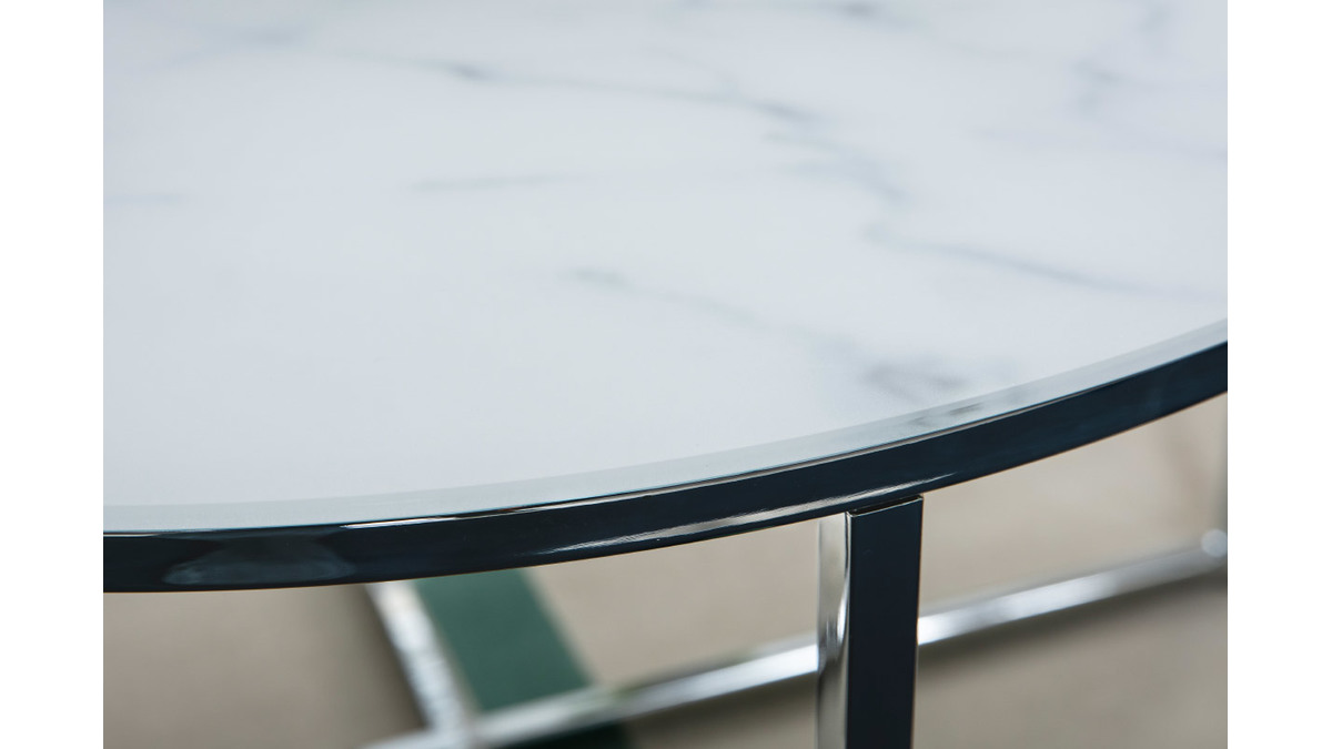 Tavolino basso rotondo effetto marmo bianco e piedi in metallo 80 cm ALCINO