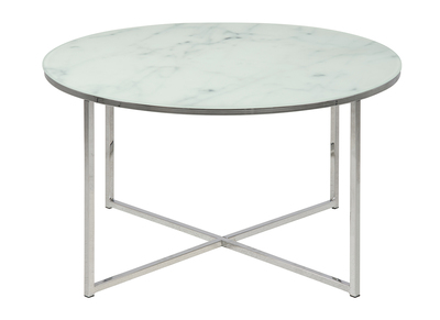 Tavolino basso rotondo effetto marmo bianco e piedi in metallo 80 cm ALCINO