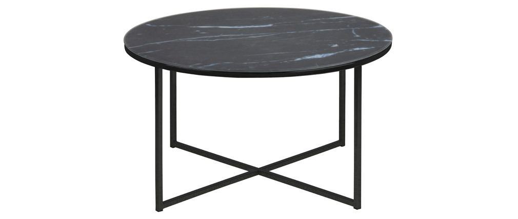 Tavolino basso rotondo effetto marmo nero piedi metallo ALCINO