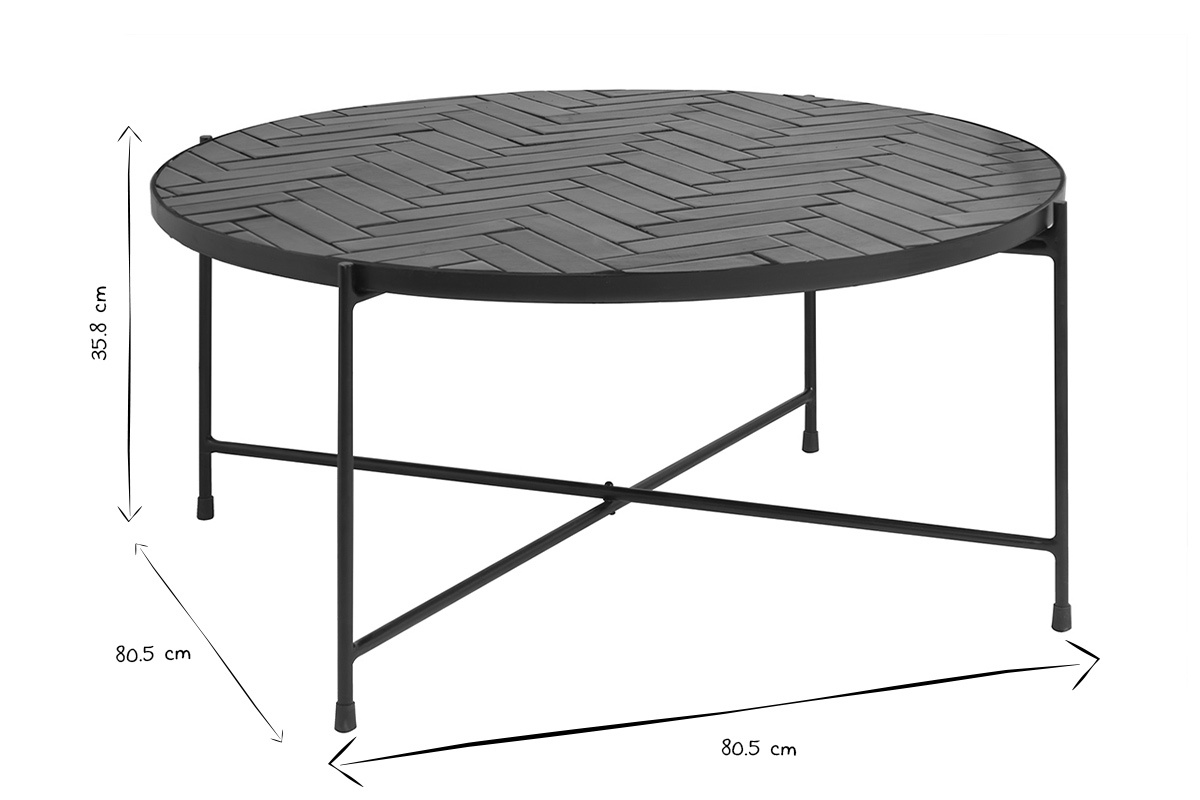 Tavolino basso rotondo in ceramica verde scuro e metallo nero D80.5 cm KOTTA
