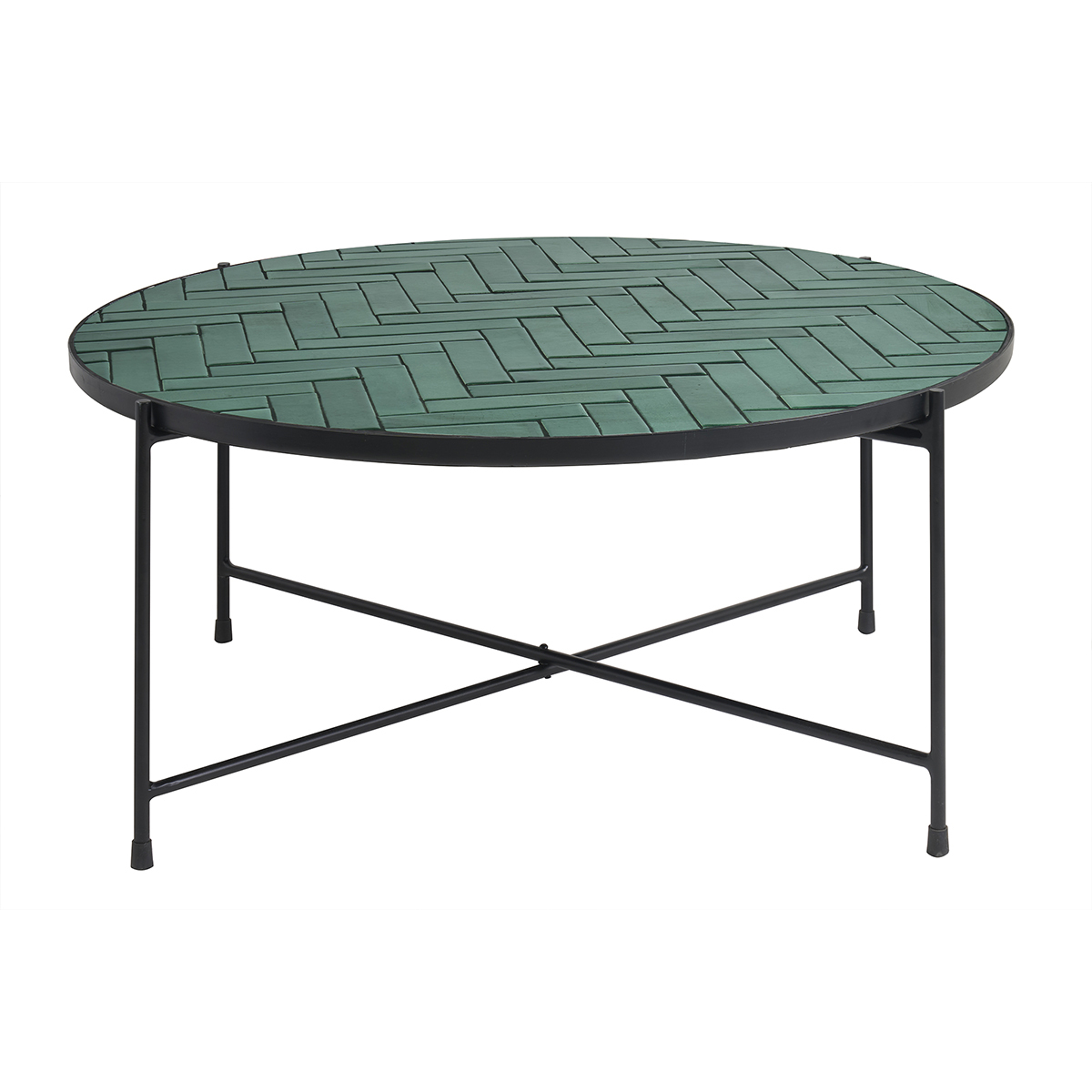 Tavolino basso rotondo in ceramica verde scuro e metallo nero D80.5 cm KOTTA