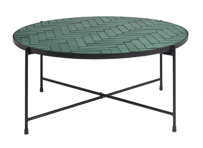 Tavolino basso rotondo in ceramica verde scuro e metallo nero D80.5 cm KOTTA