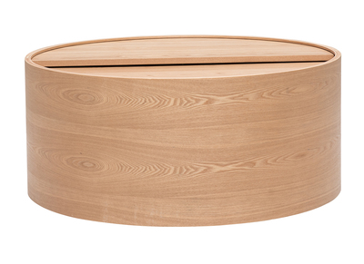 Tavolino basso rotondo in legno chiaro di frassino con piano girevole e ripostiglio D80 cm DALI