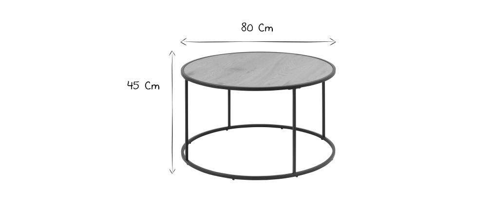 Tavolino basso rotondo in legno e metallo nero D80 cm TRESCA