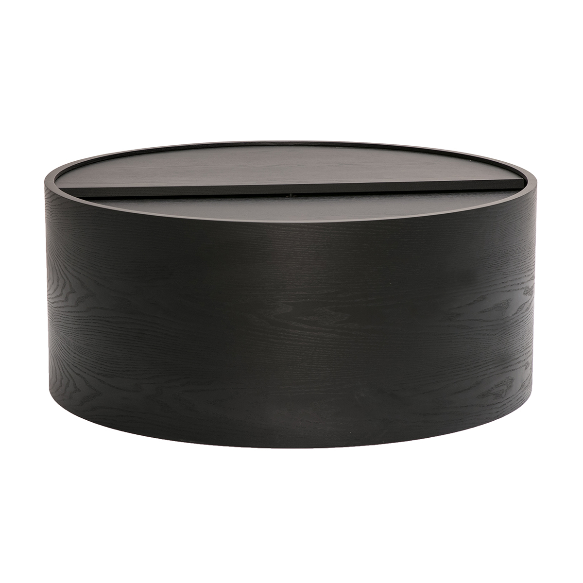 Tavolino basso rotondo in legno nero con ripiano girevole e contenitore D80 cm DALI