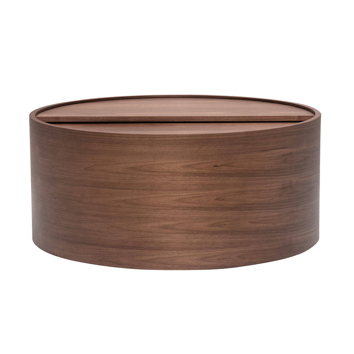 Tavolino basso rotondo in legno scuro noce con piano girevole e vano portaoggetti D80 cm DALI