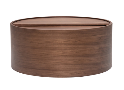 Tavolino basso rotondo in legno scuro noce con piano girevole e vano portaoggetti D80 cm DALI