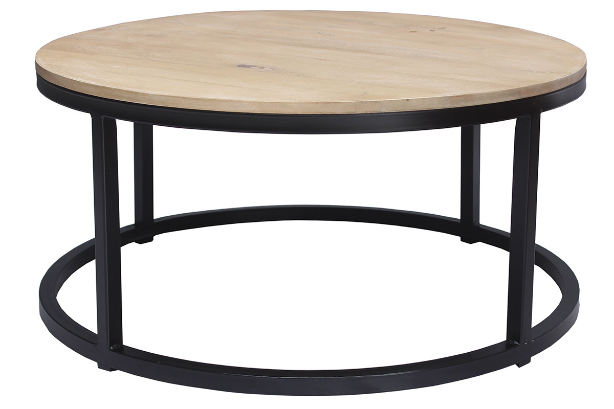 Tavolino basso rotondo in mango e metallo nero D80 cm FACTORY