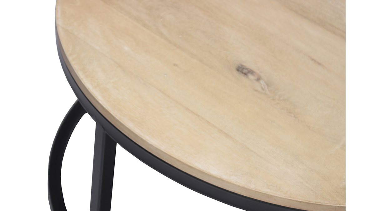 Tavolino basso rotondo in mango e metallo nero D80 cm FACTORY