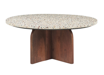 Tavolino basso rotondo in terrazzo e legno scuro di mango massiccio D79.5 cm NESSA