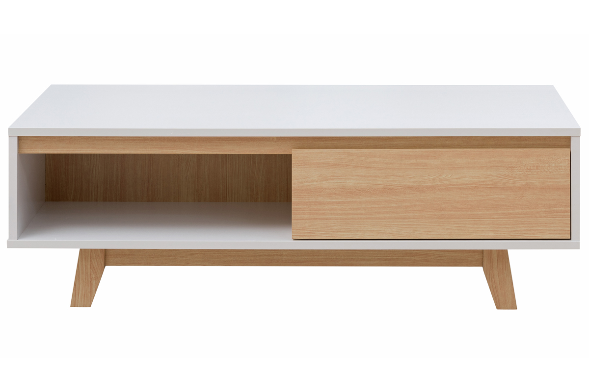 Tavolino basso scandinavo bianco brillante e legno LAHTI