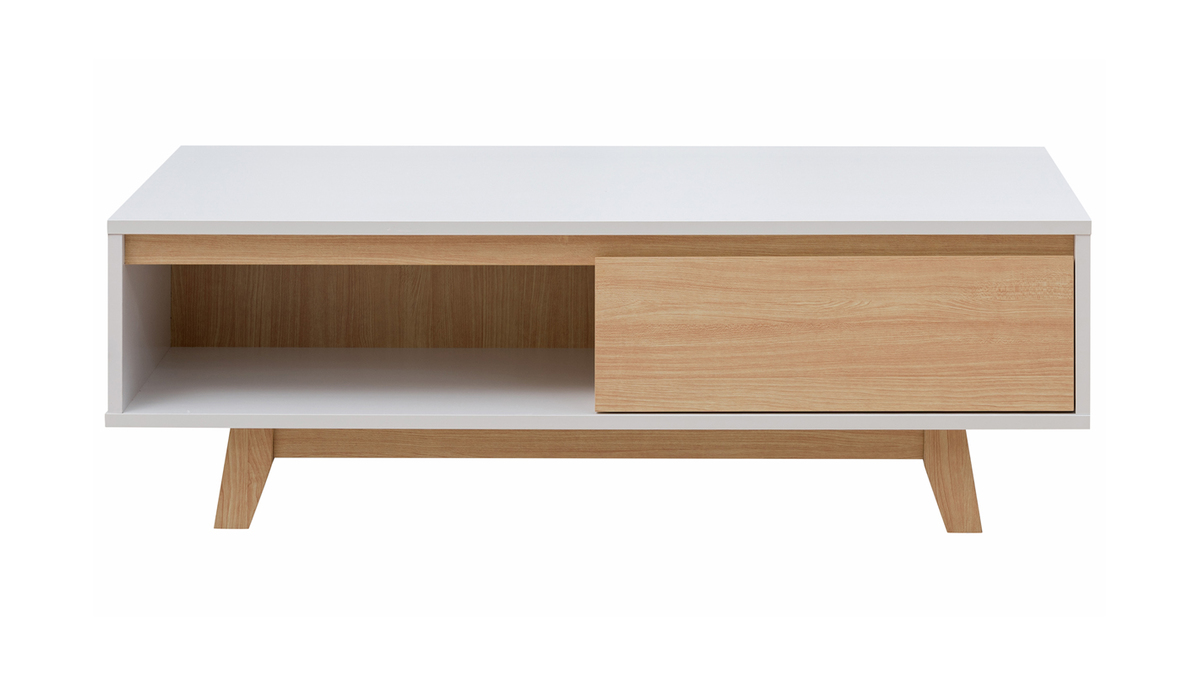 Tavolino basso scandinavo bianco brillante e legno LAHTI