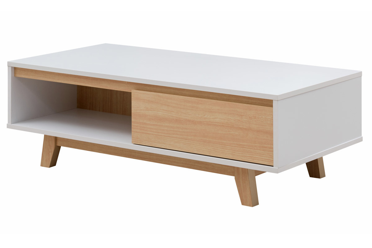 Tavolino basso scandinavo bianco brillante e legno LAHTI