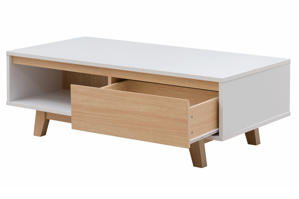 Tavolino basso scandinavo bianco brillante e legno LAHTI