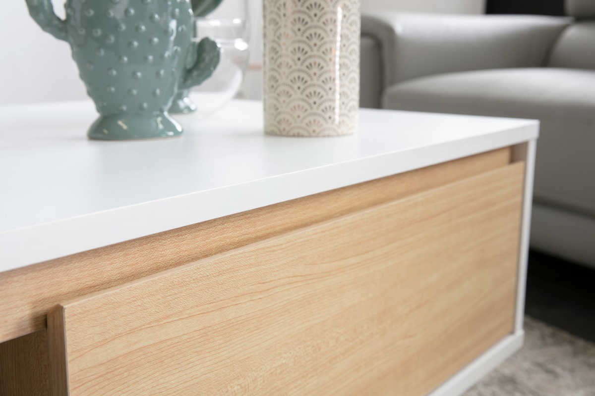 Tavolino basso scandinavo bianco brillante e legno LAHTI