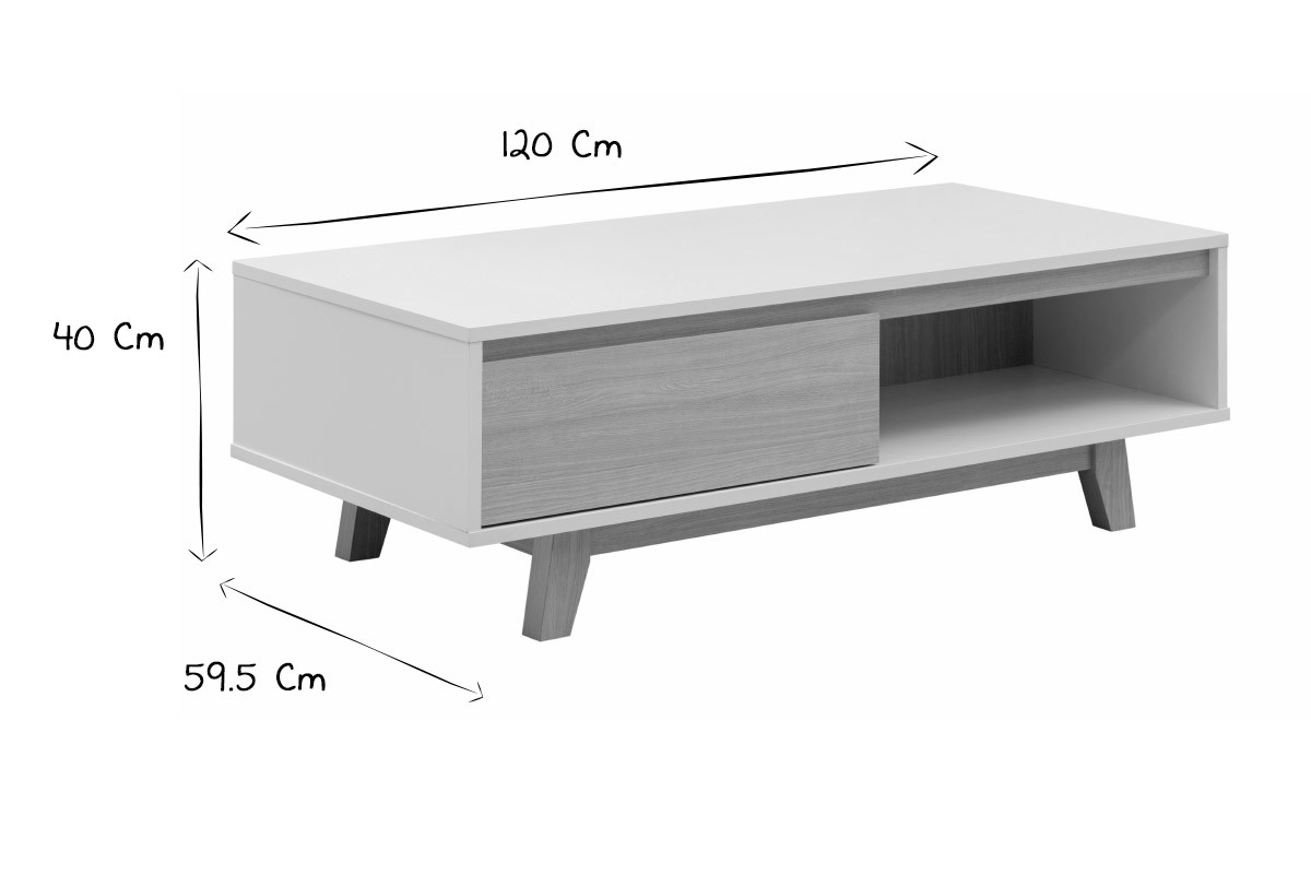 Tavolino basso scandinavo bianco brillante e legno LAHTI