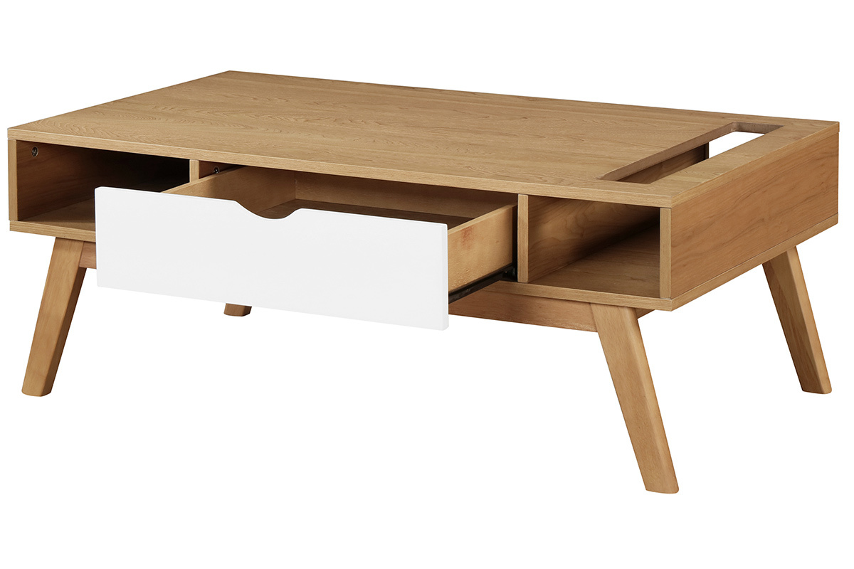 Tavolino basso scandinavo bianco e legno chiaro NEELA