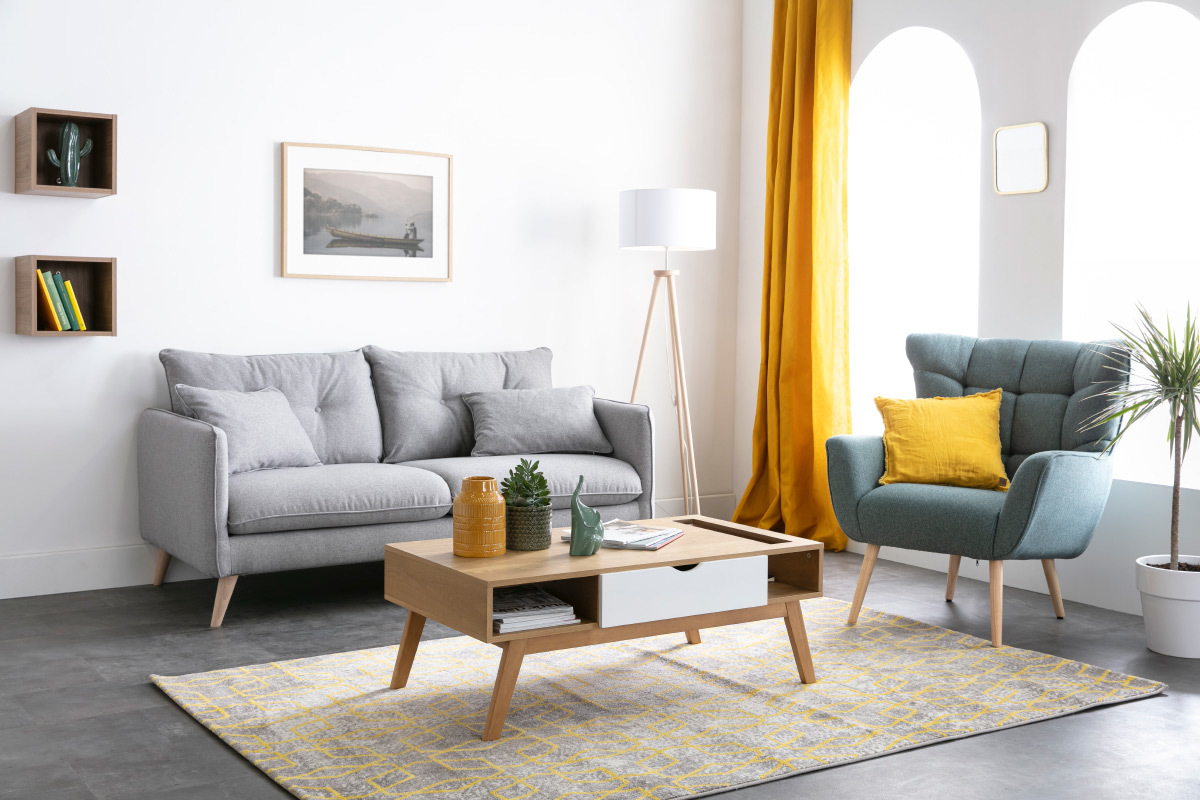 Tavolino basso scandinavo bianco e legno chiaro NEELA