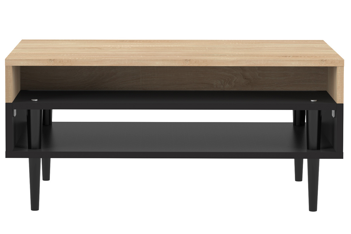 Tavolino basso scandinavo legno e nero STRIPE
