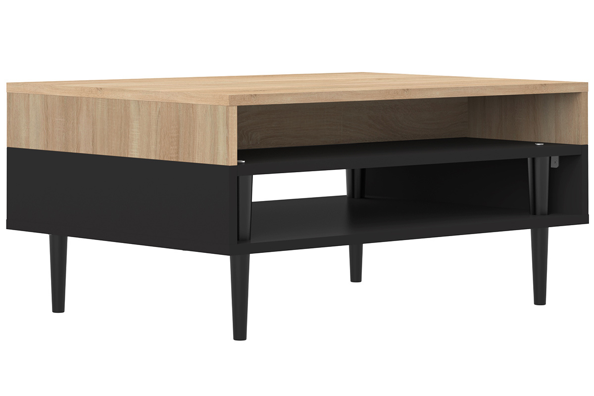 Tavolino basso scandinavo legno e nero STRIPE