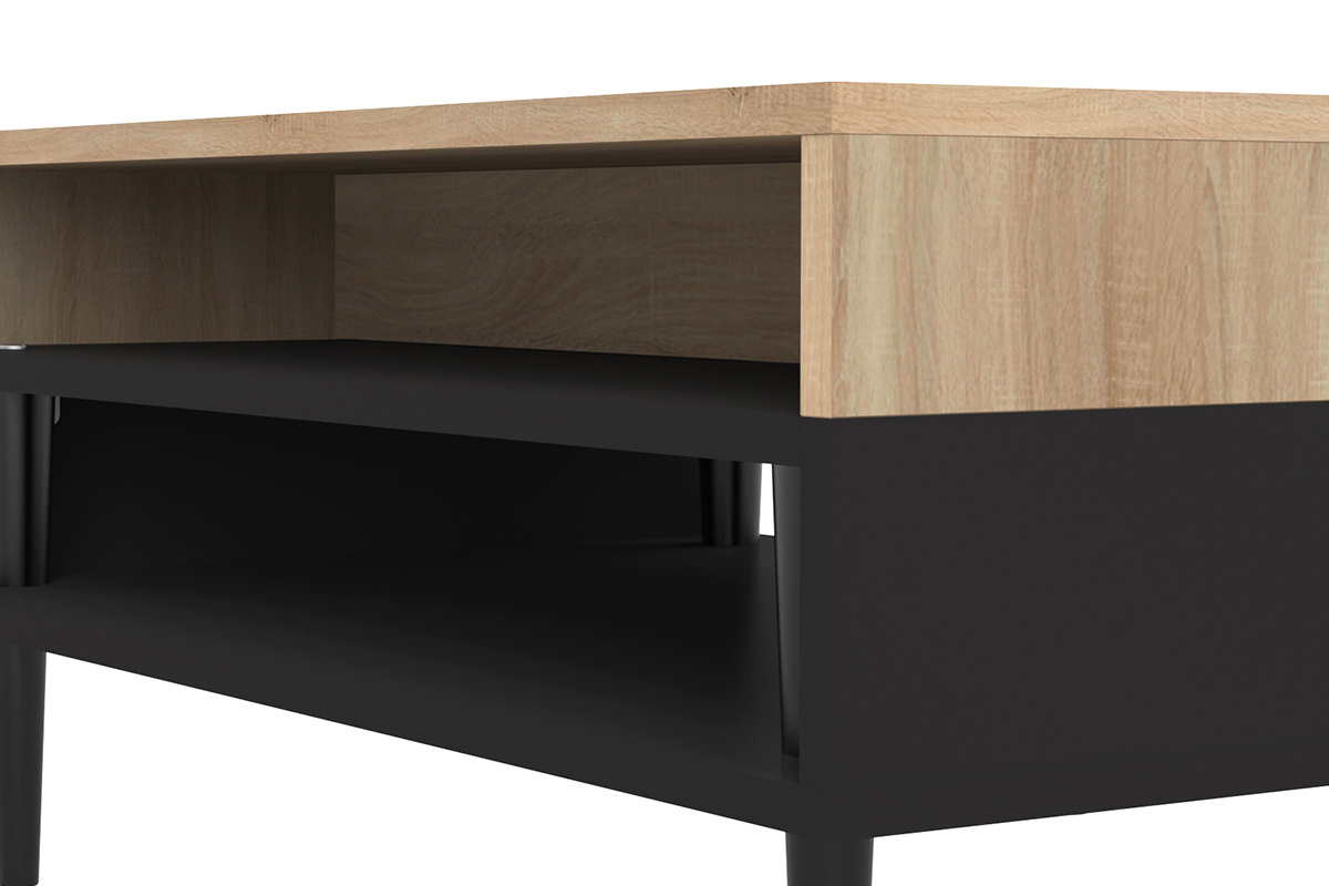 Tavolino basso scandinavo legno e nero STRIPE