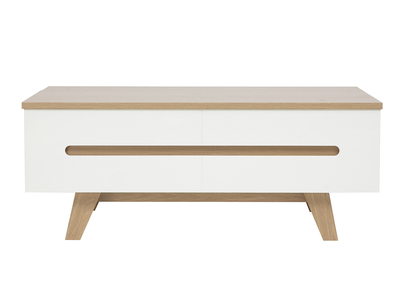 Tavolino basso sollevabile bianco laccato brillante e finitura legno chiaro L100 cm MELKA