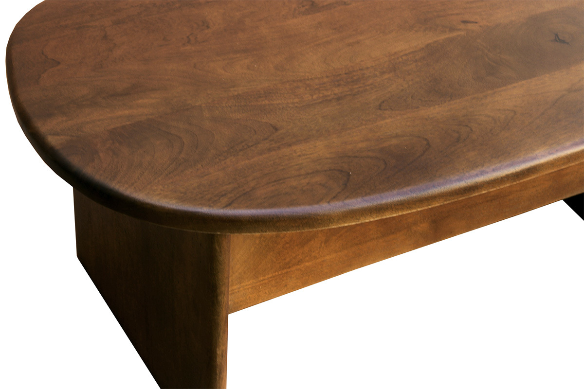 Tavolino da caff� sollevabile di design a forma di fagiolo in legno massello di mango, vista dall'alto