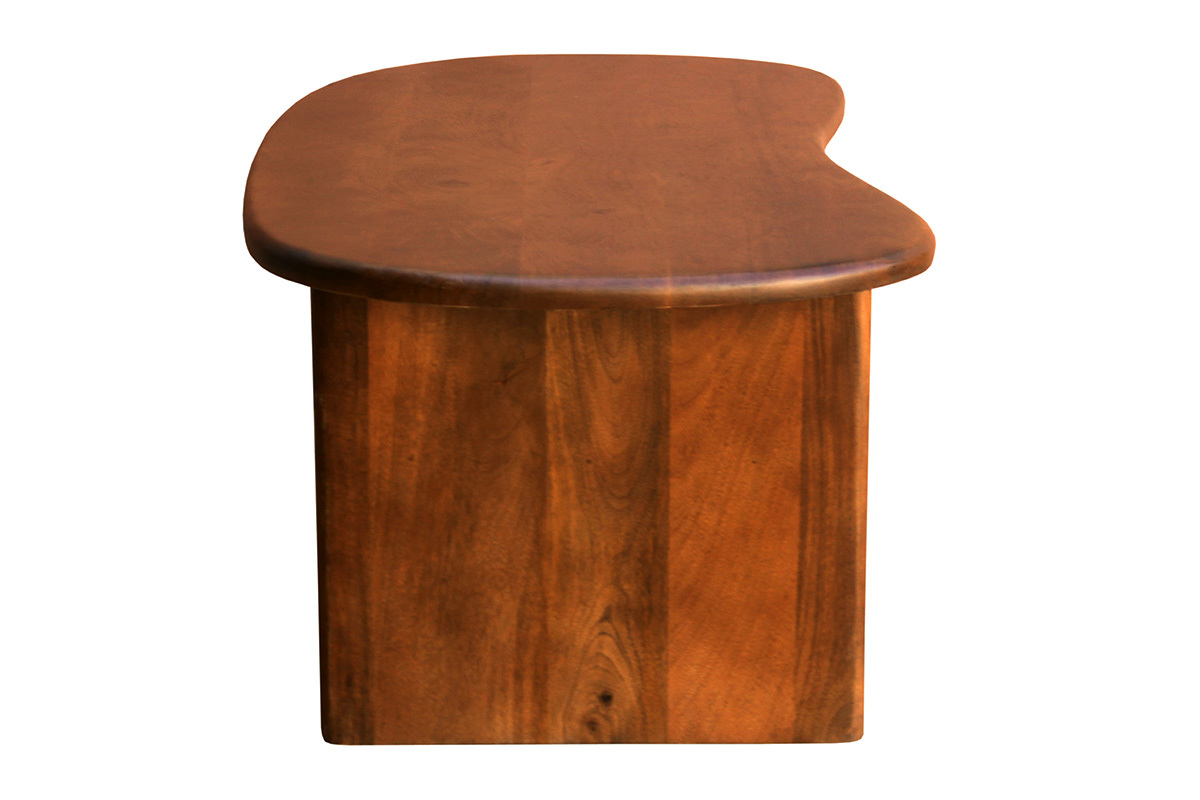 Tavolino basso sollevabile di design a forma di fagiolo con contenitore in legno di mango massiccio tinto L95 cm KOKOA