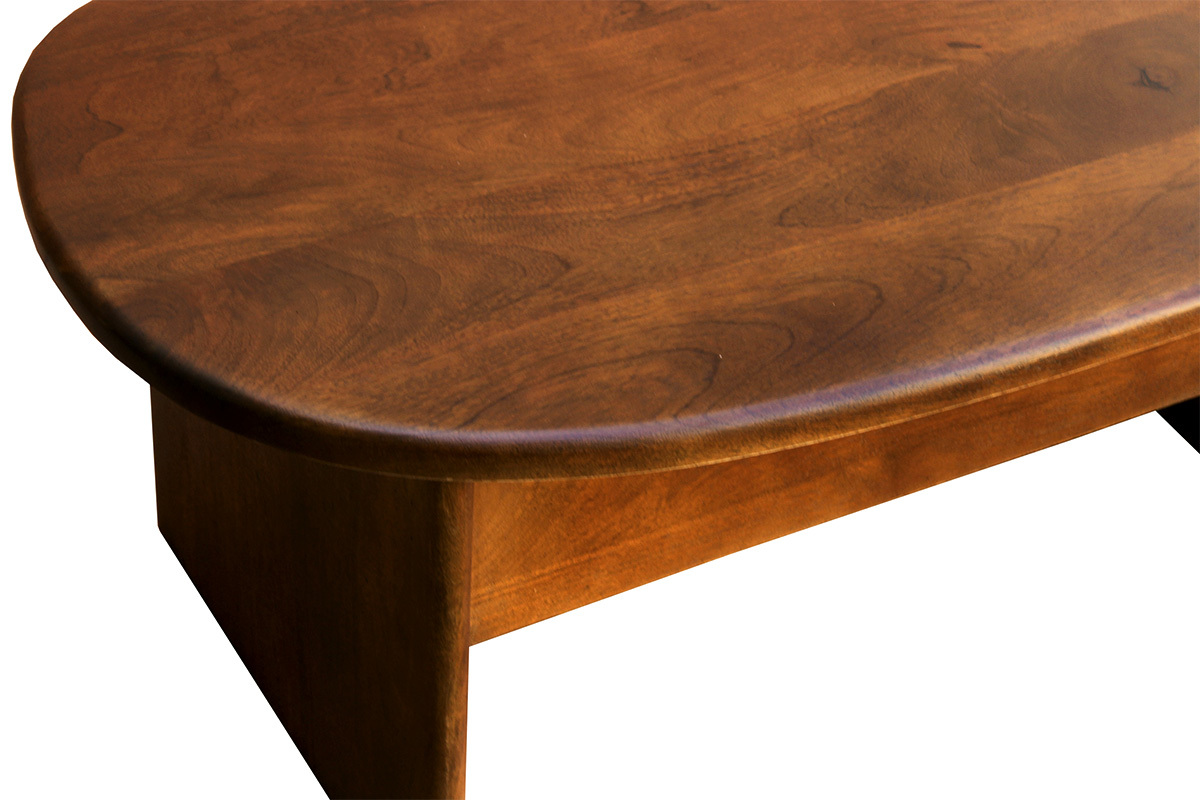 Tavolino basso sollevabile di design a forma di fagiolo con contenitore in legno di mango massiccio tinto L95 cm KOKOA