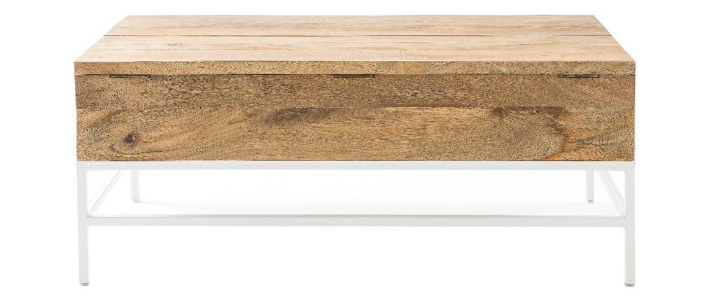 Tavolino basso sollevabile in legno di mango e metallo bianco BOHO