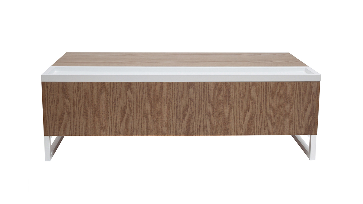 Tavolino basso sollevabile in legno e bianco con cassetto URBAN