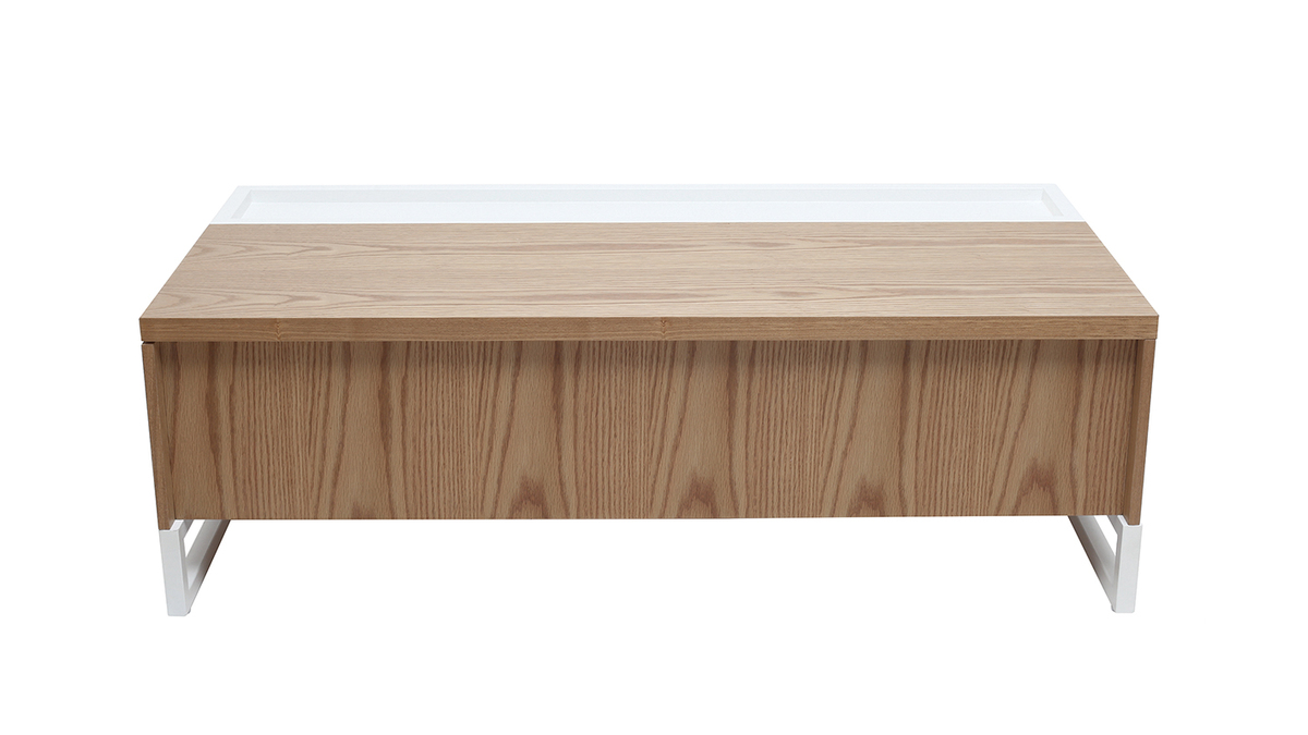 Tavolino basso sollevabile in legno e bianco con cassetto URBAN