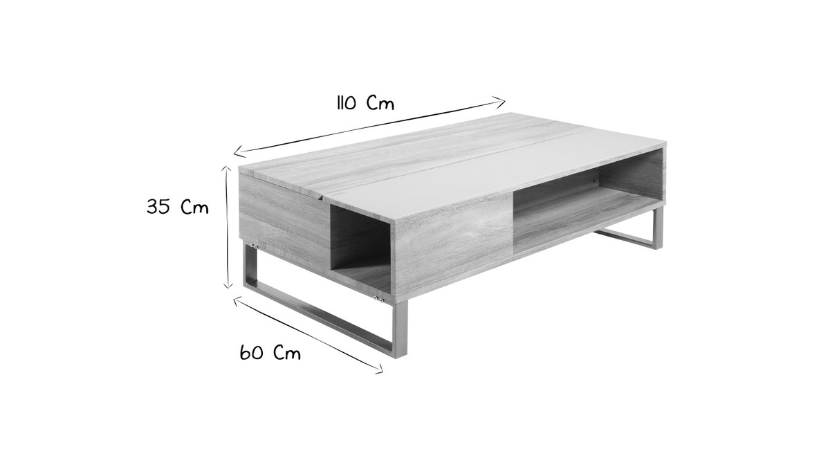 Tavolino basso sollevabile in legno e metallo WYNN