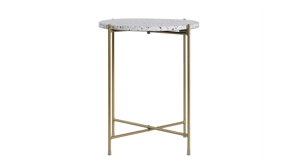 Tavolino caff design tondo in terrazzo e metallo dorato D40 cm MEZZO