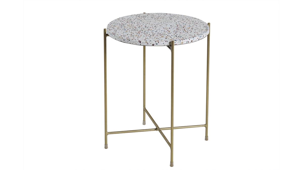 Tavolino caff design tondo in terrazzo e metallo dorato D40 cm MEZZO