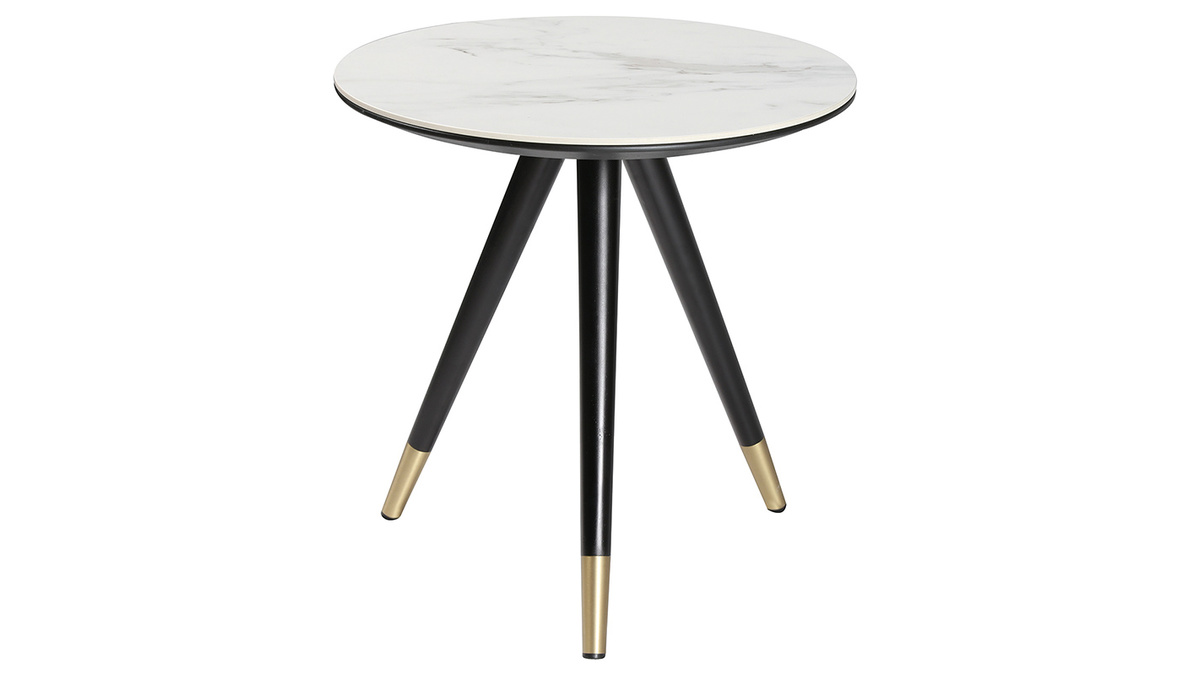Tavolino complementare design effetto marmo con piedi legno e oro ALLURE
