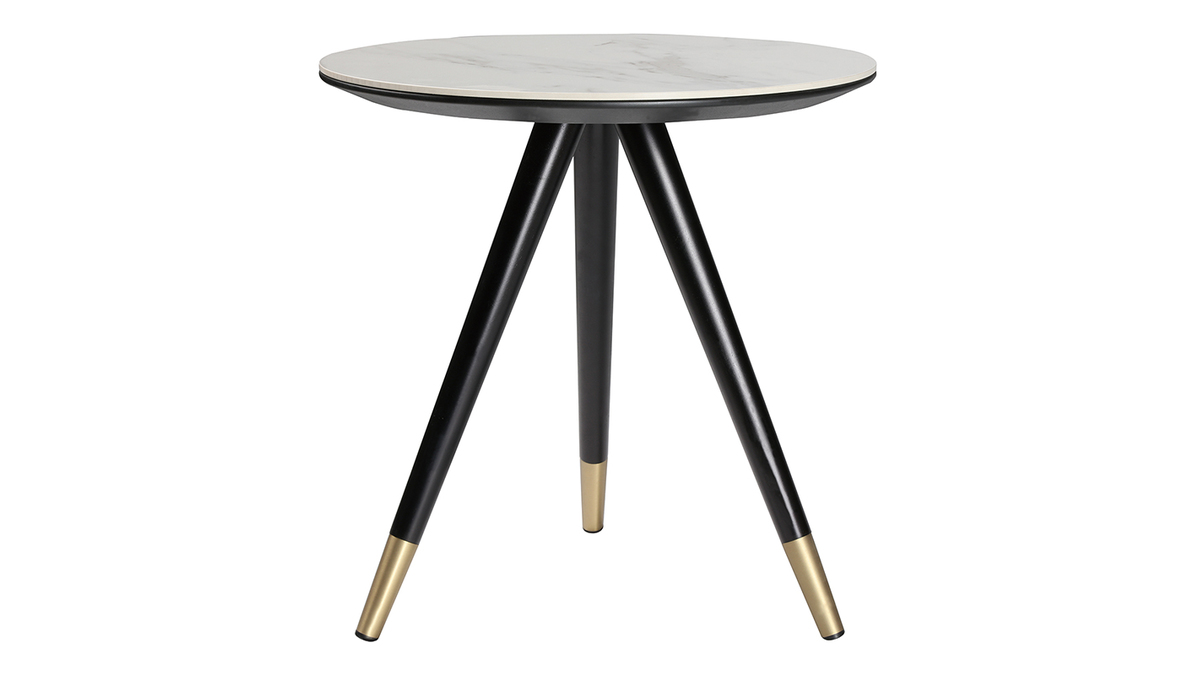 Tavolino complementare design effetto marmo con piedi legno e oro ALLURE