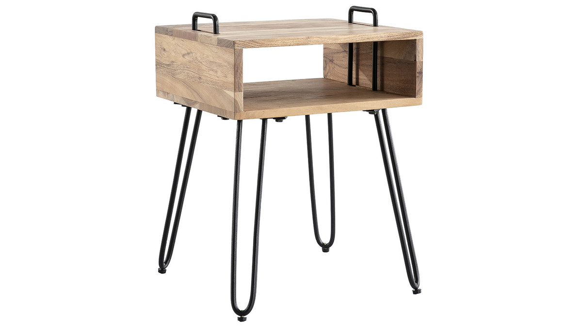 Tavolino complementare in legno di acacia e metallo nero ALVIN