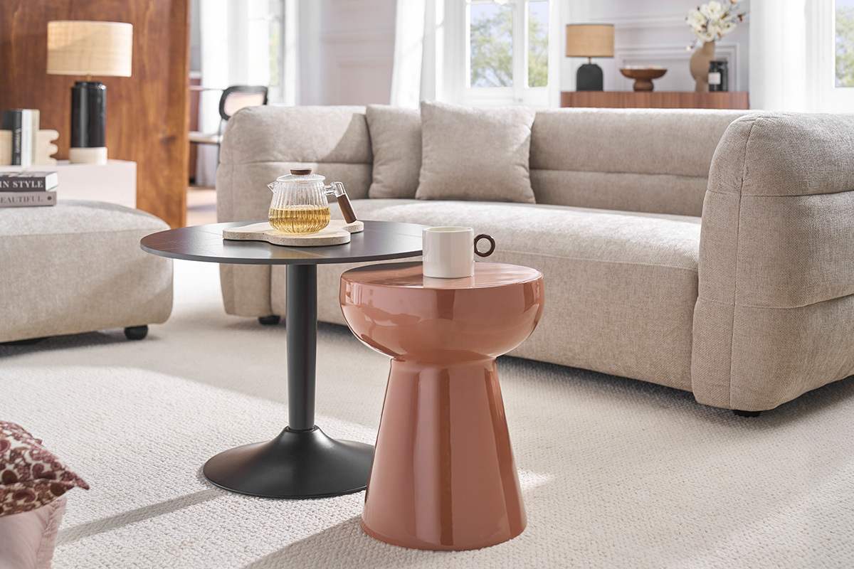 Tavolino da appoggio rotondo in metallo smaltato terracotta D34 cm MOGOU